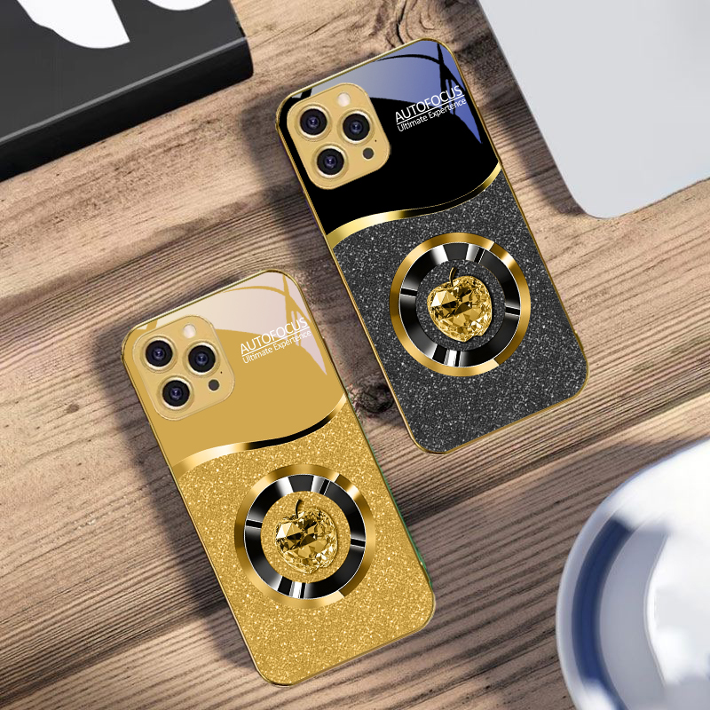 Screen Protector Film - เคสโทรศัพท์กระจกนิรภัยสีทองสำหรับ iPhone 16 16Pro Max 15