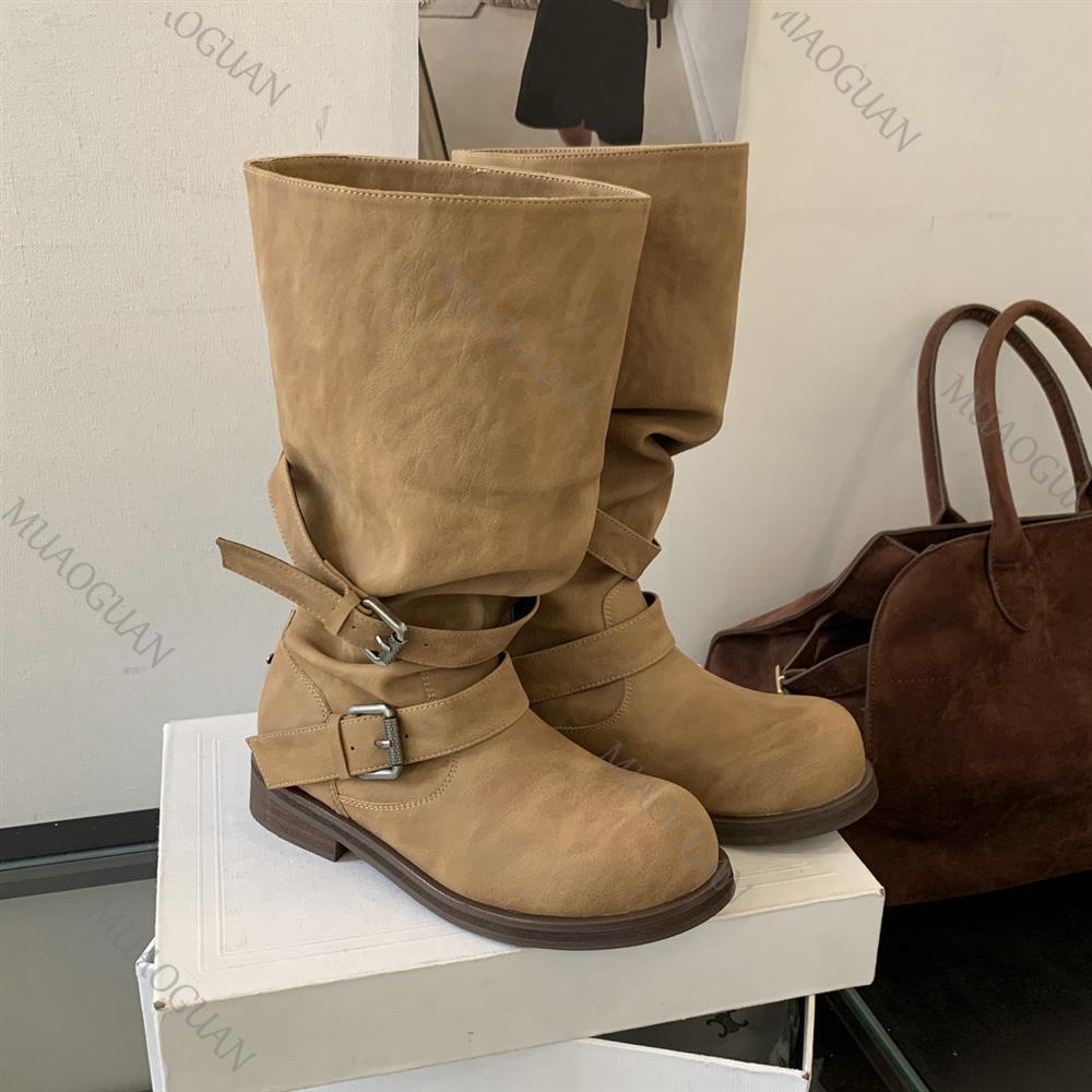 รองเท้าบูททรงสูงถึงต้นขา ส้นหน - Leather Classic Strap บทวิจารณ์และราคา