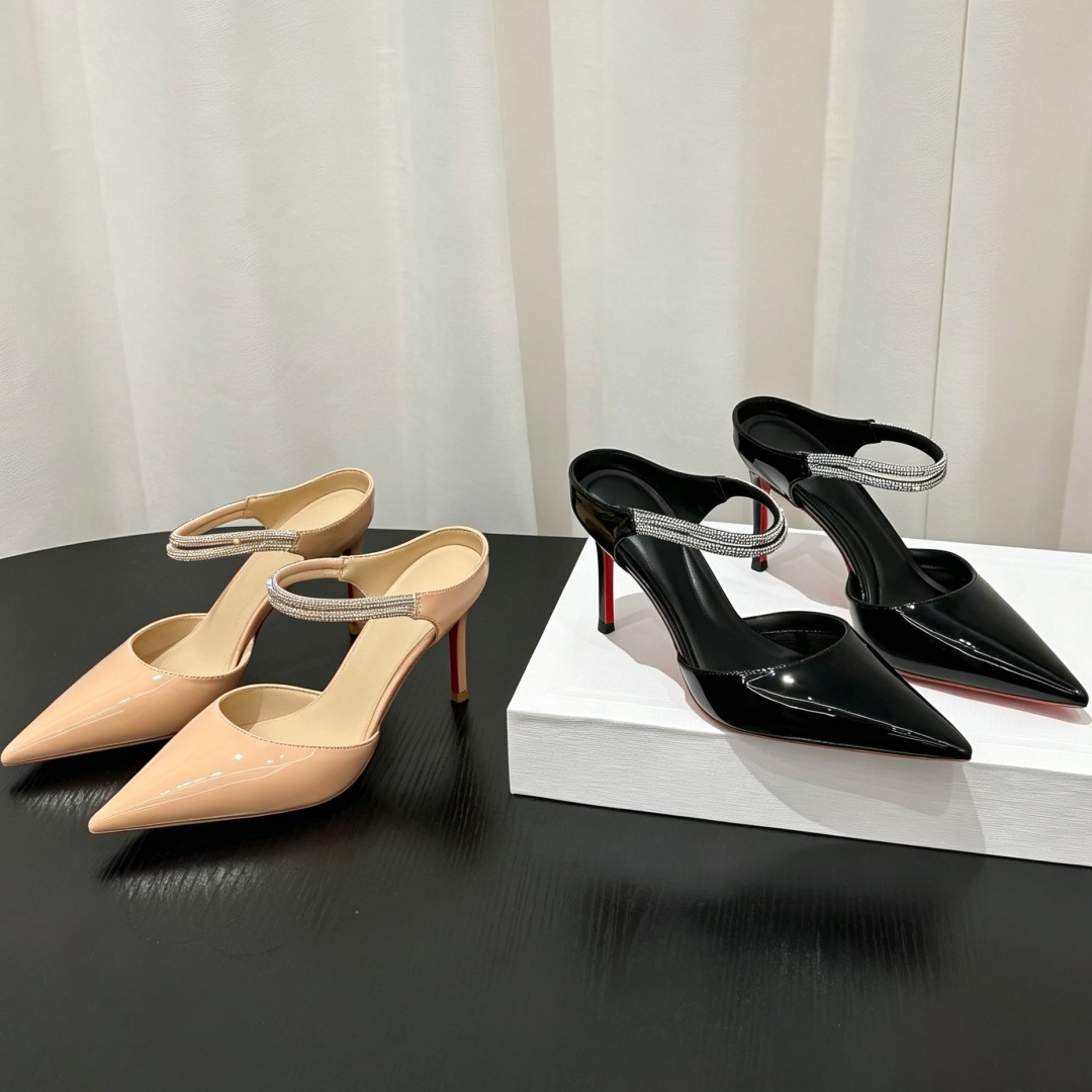 รองเท้าส้นสูงแบบสวมเปิดส้น หัว - Leather Classic Strap บทวิจารณ์และราคา